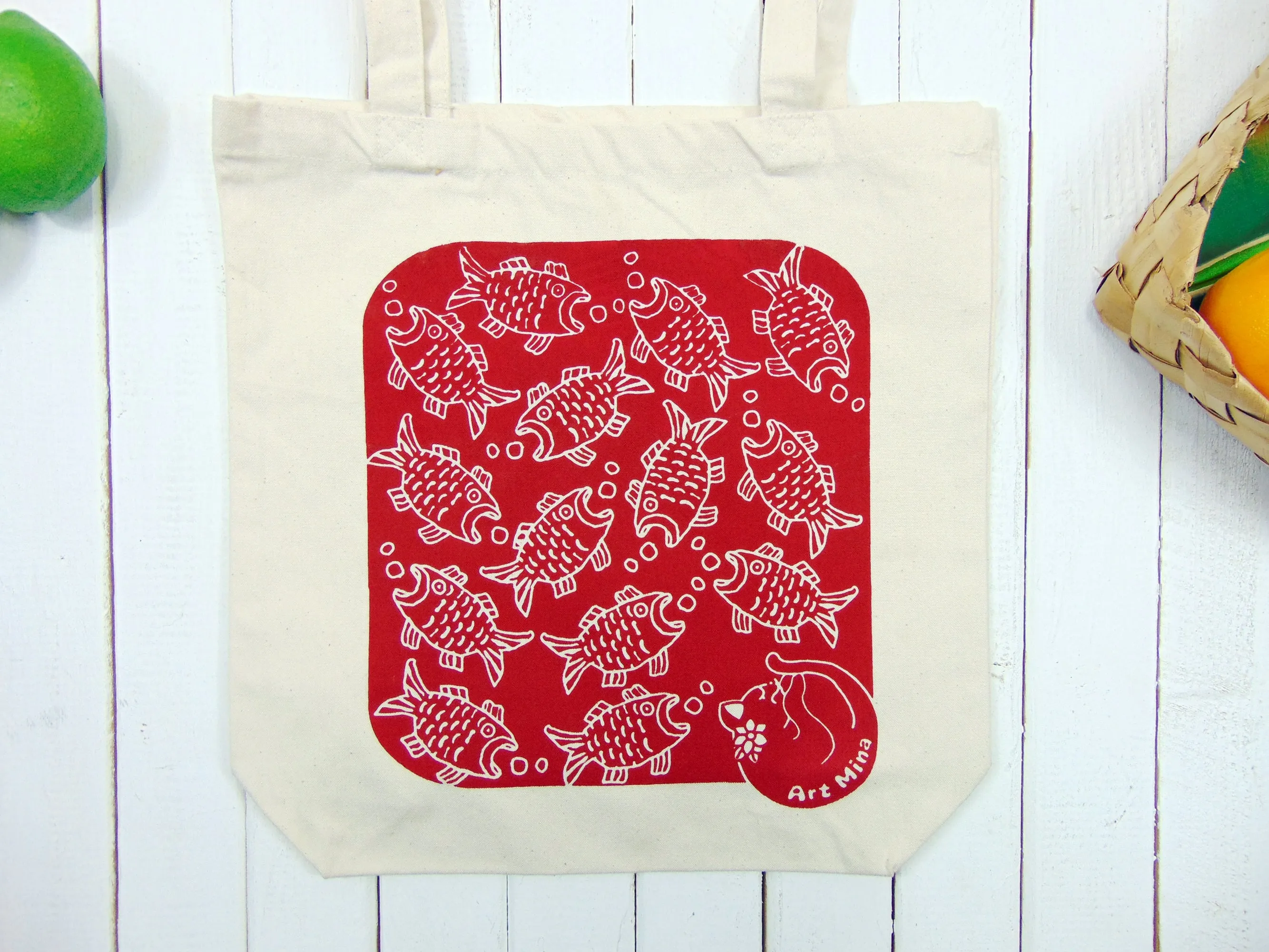 Canvas Tote Bag "Cat & Fish" [FREE SHIPPING]