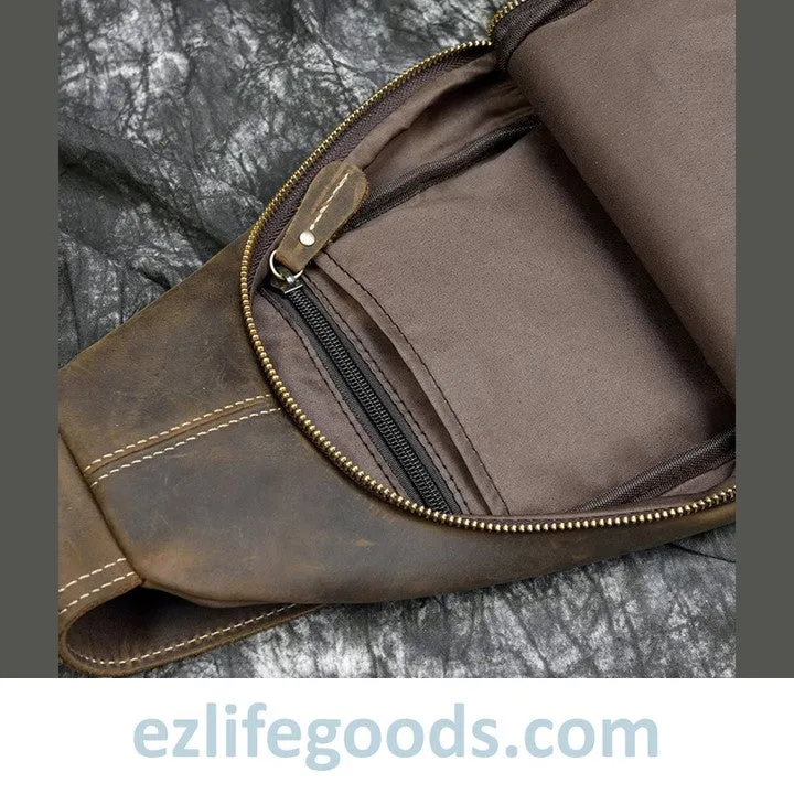 Casual Leather Sling Bag for Men, Slim Anti Theft Chest Bag