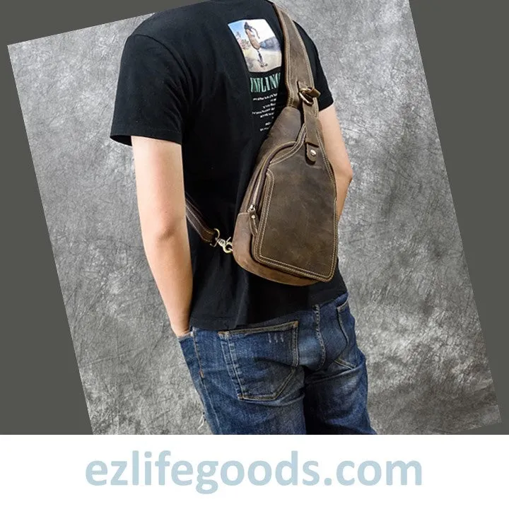 Casual Leather Sling Bag for Men, Slim Anti Theft Chest Bag