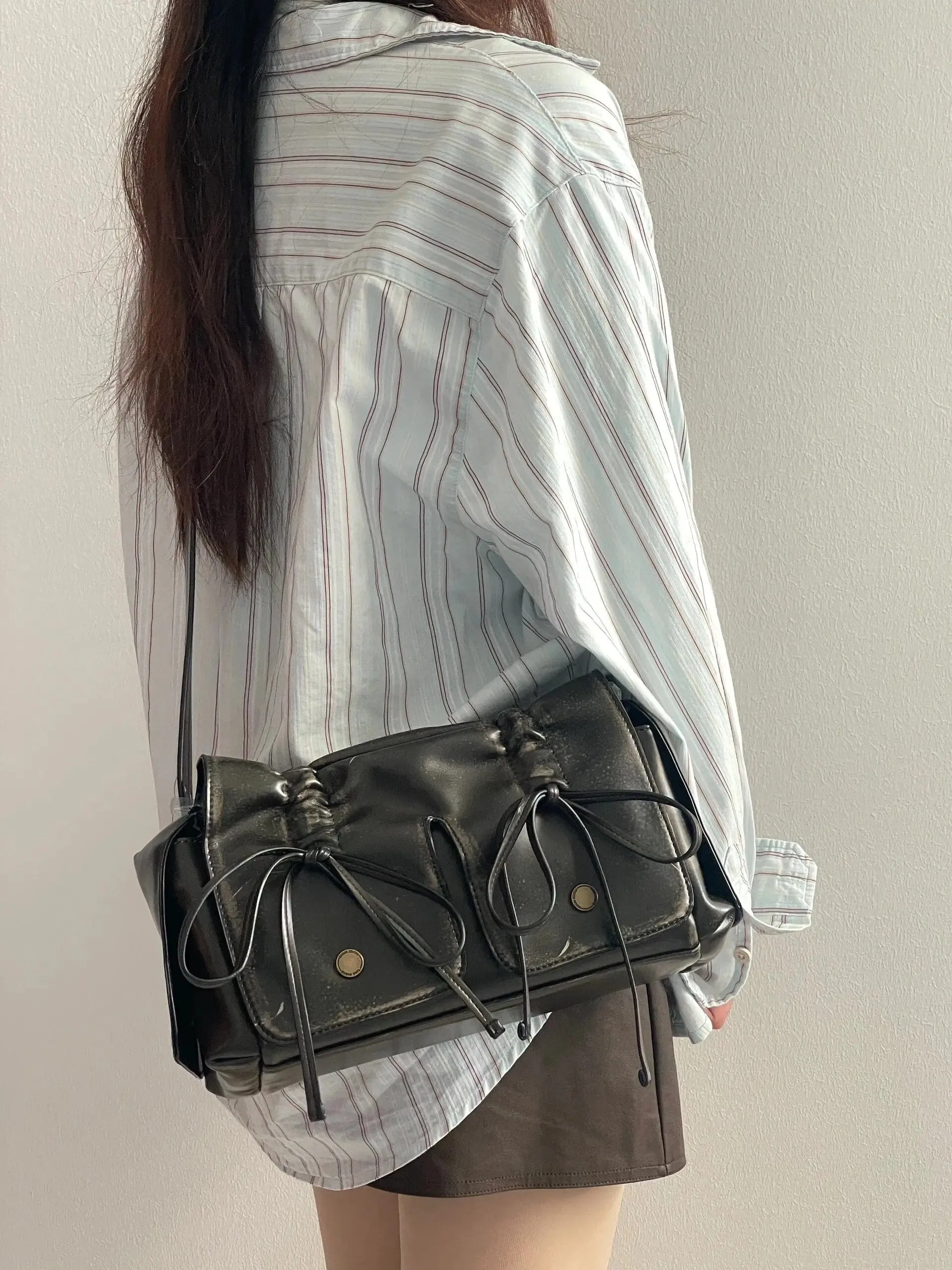 Colorful Ribbon Shoulder Leather Shoulder Bag