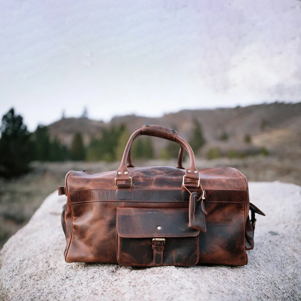Dazzlo Weekender Top Grain Water Leather Duffel Bag 60L - Antique Brown/Dark Walnut - 24"