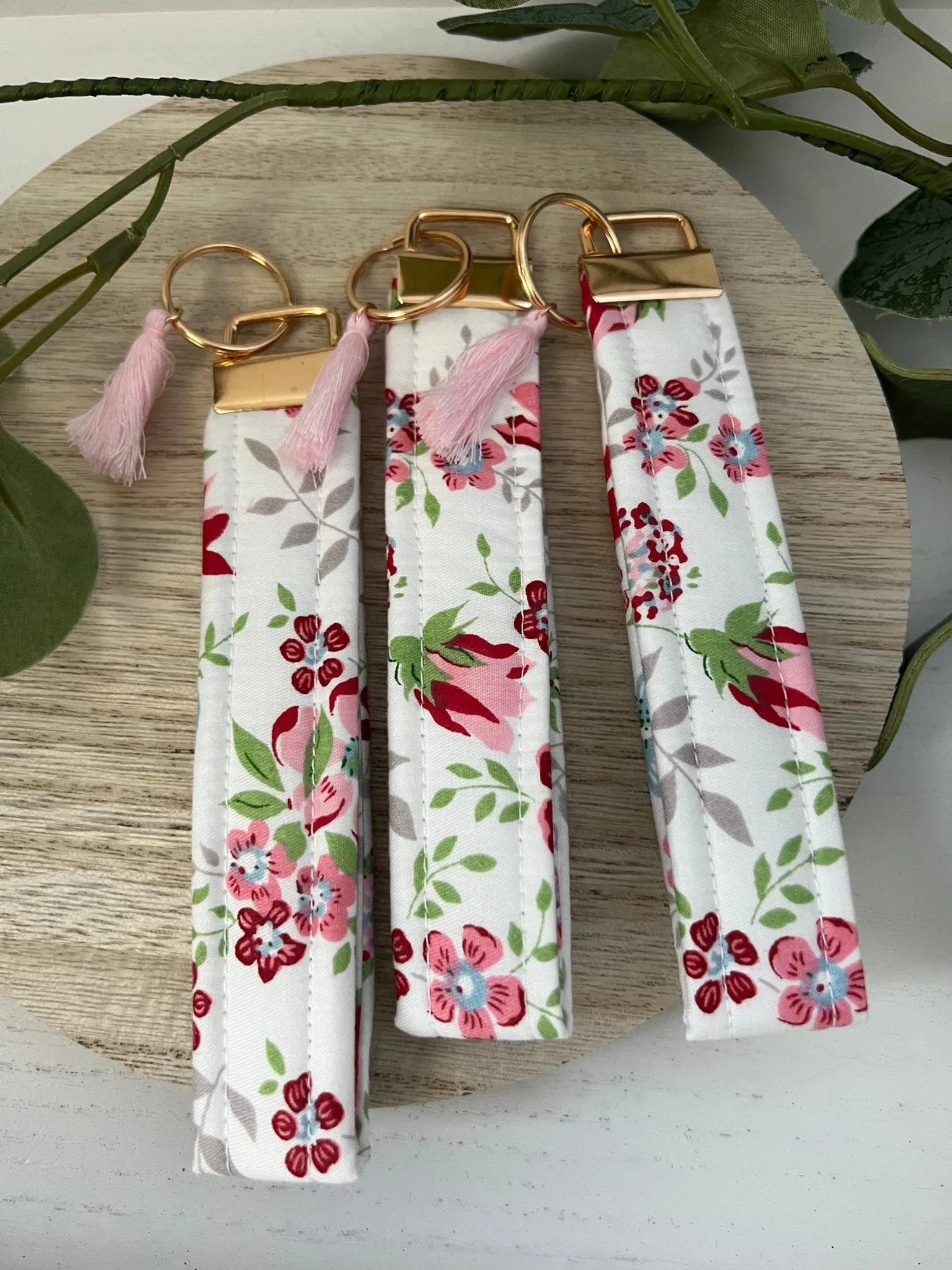 Handmade 6" Quilted Key Fob Wristlet in Cotton Fabric