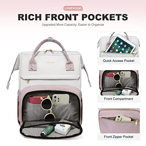 LOVEVOOK Laptop Backpack for Women Fashion Business Computer Backpacks Travel Bags Purse Doctor Nurse Work Backpack with USB Port, Fits 15.6-Inch Laptop, White-Light Purple