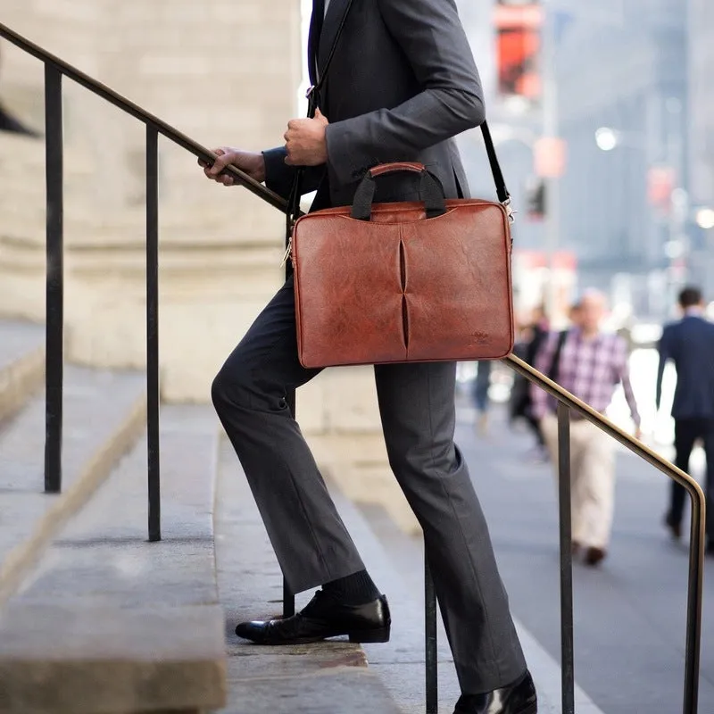 THE CLOWNFISH 15.6 inch Leatherette Laptop Bag - Water Resistant | Slim Design | Tan